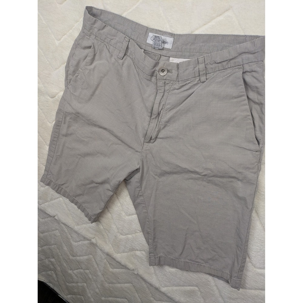 Calvin Klein Mens Grey Micro Check Chino Shorts Size 34 Flat Front Casual